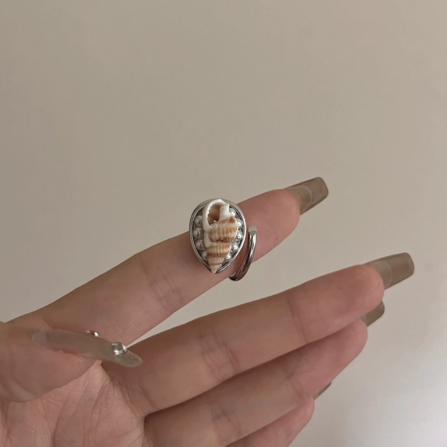 Bohemian Style Niche High-grade Pearl Index Finger Seaside Ring