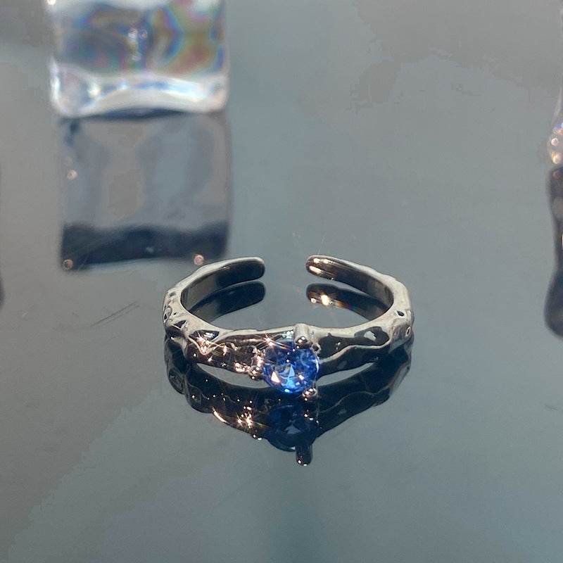 Mint Blue Color Love Heart-shaped Light Luxury Rings