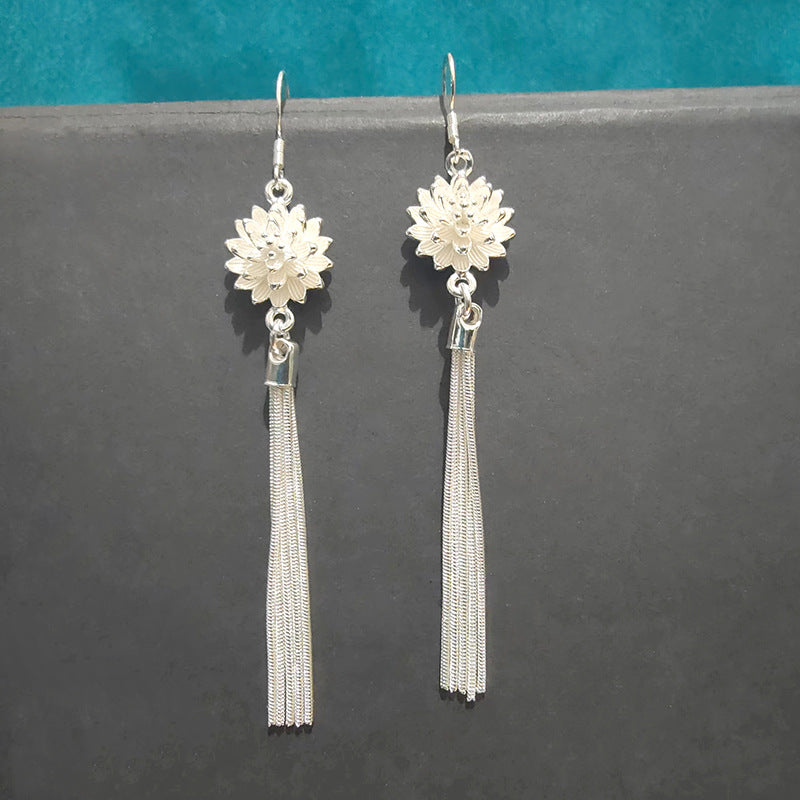 Flower Style Temperamental Long Eardrops Tassel Earrings