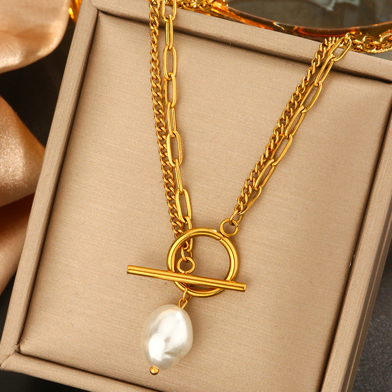 Fresh Titanium Steel Short Pearl High-grade Necklaces