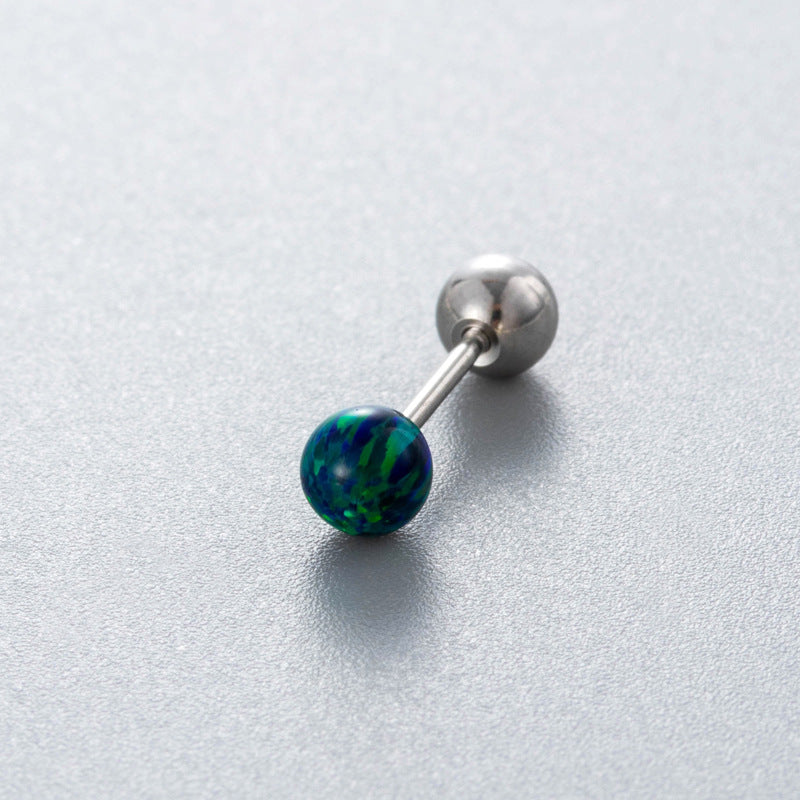 Henson Opal Titanium Steel Ear Bone Pin Double-headed Screw Earrings