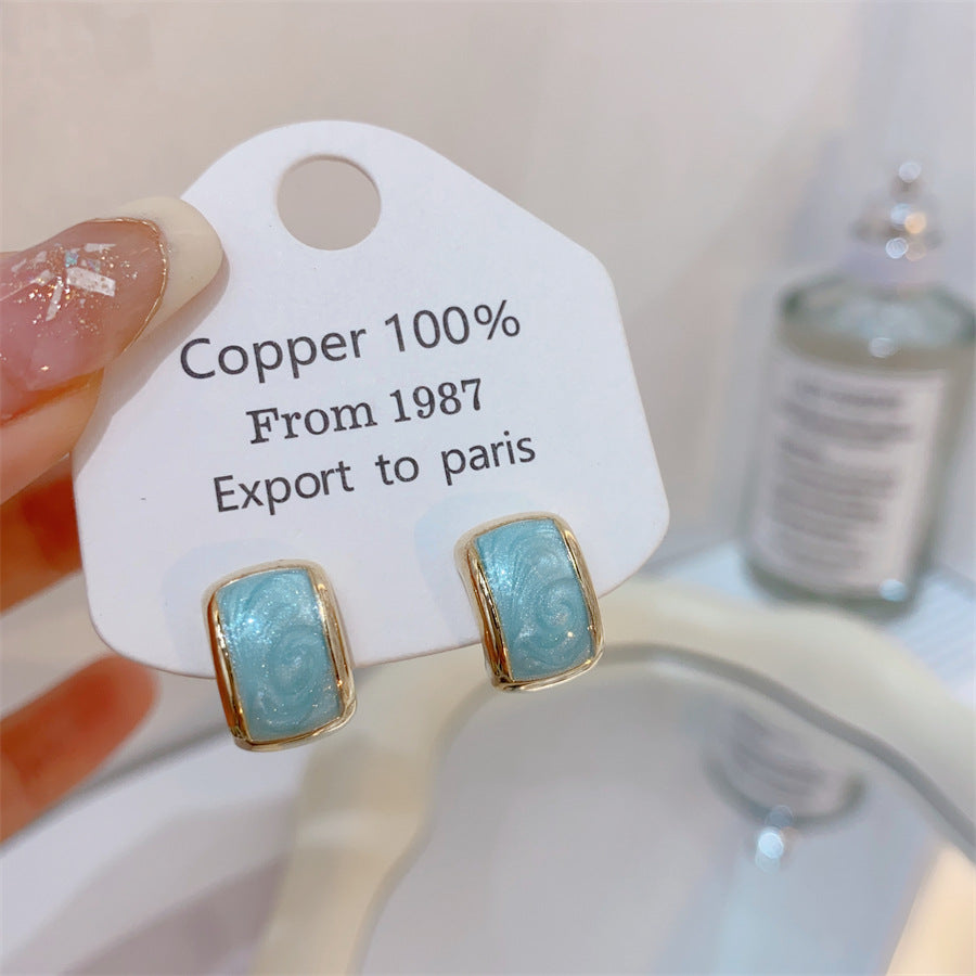 Gold-plated Fashion Blue Color Collection Enamel Earrings