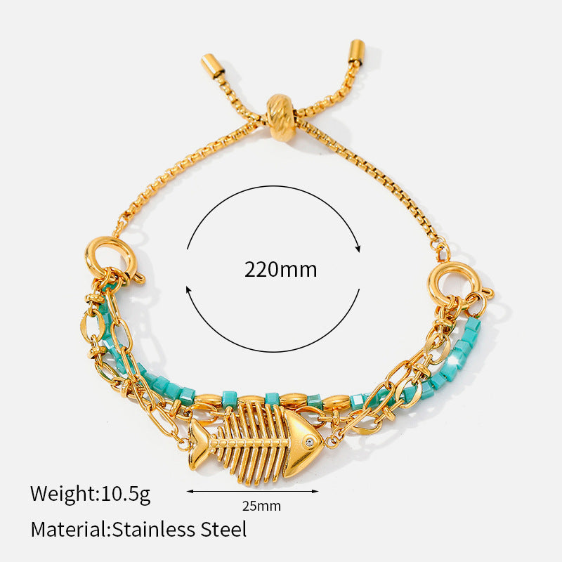 Light Luxury Titanium Steel Everyday Joker Clover Fritillary Gold Plated Bracelet