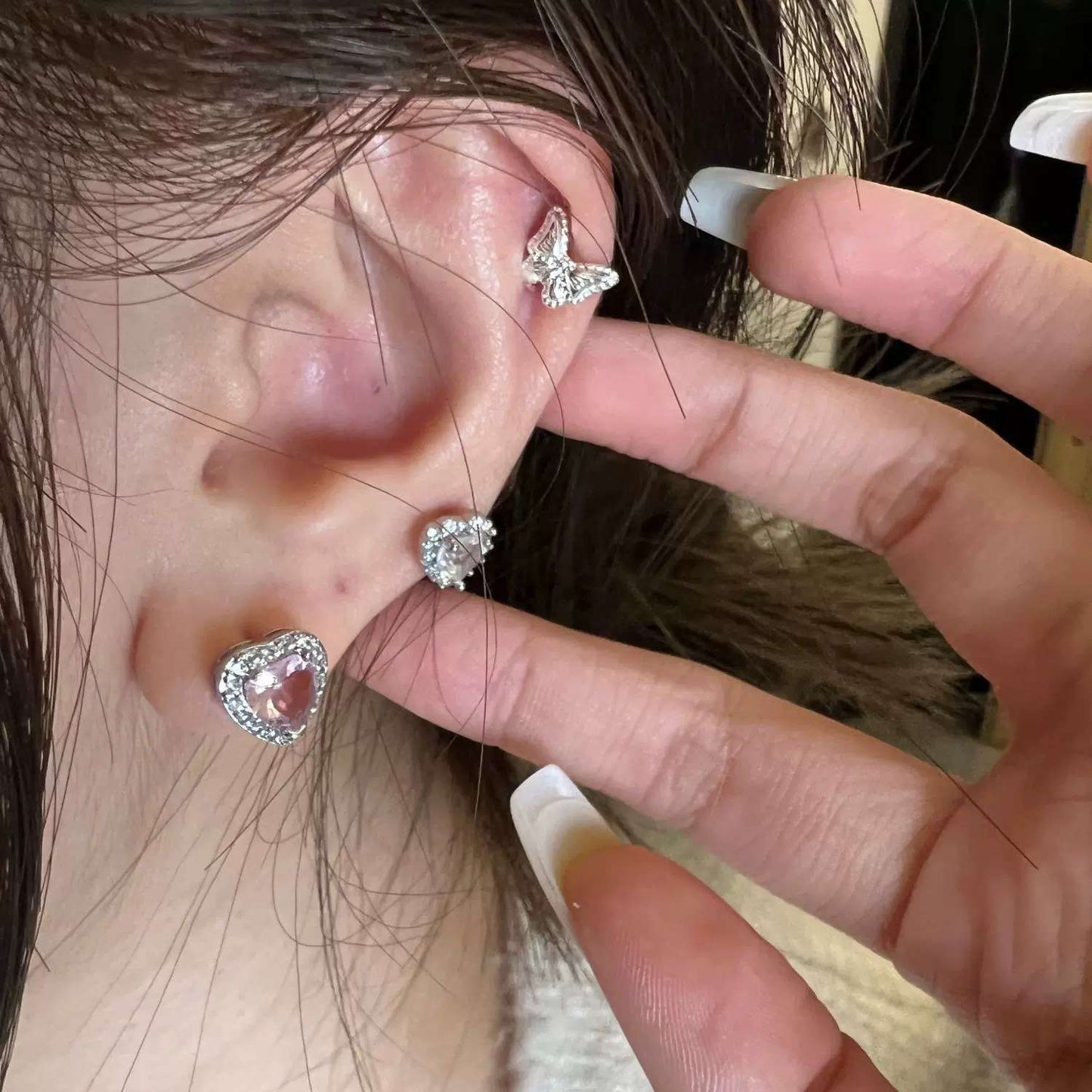 Milk Flash Fully Jeweled Loving Heart Earrings