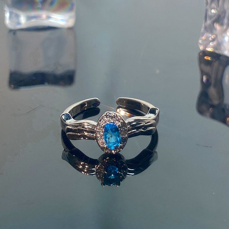 Mint Blue Color Love Heart-shaped Light Luxury Rings