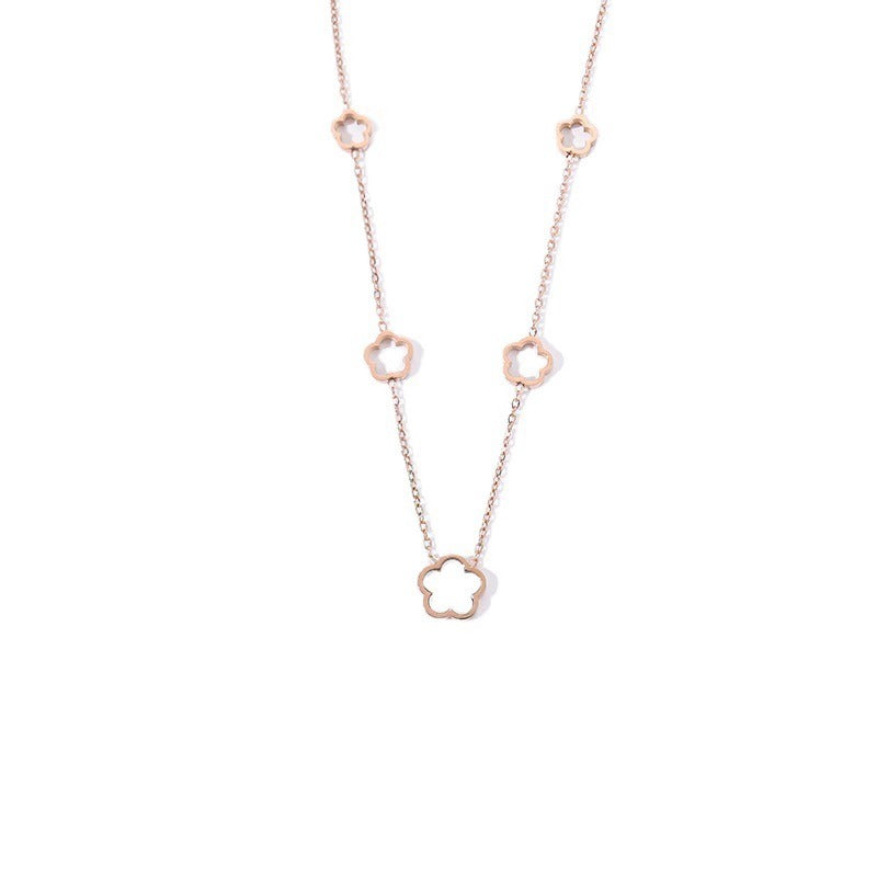 Full Body Titanium Steel Hollow Five Flowers White Necklaces