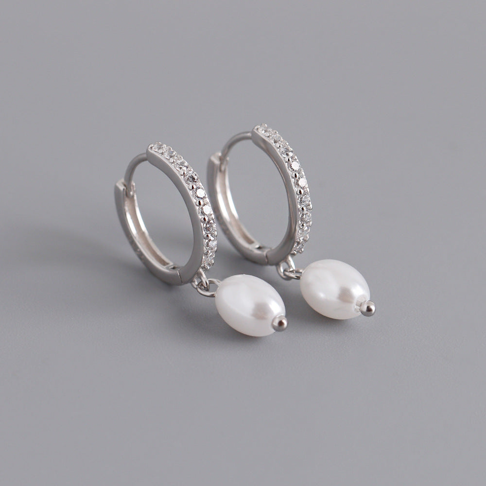 Inlaid Zircon Circle Sterling Sier Ear Clip Earrings