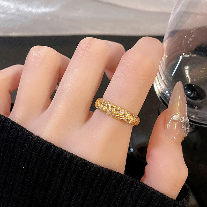 Women's Open Wheat Plated Inlaid Zircon Special Interest Rings