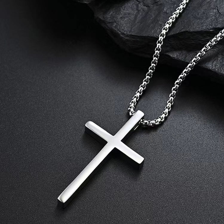 Men's Titanium Steel Glossy Cross Hip Hop Versatile Long Sweater Necklaces