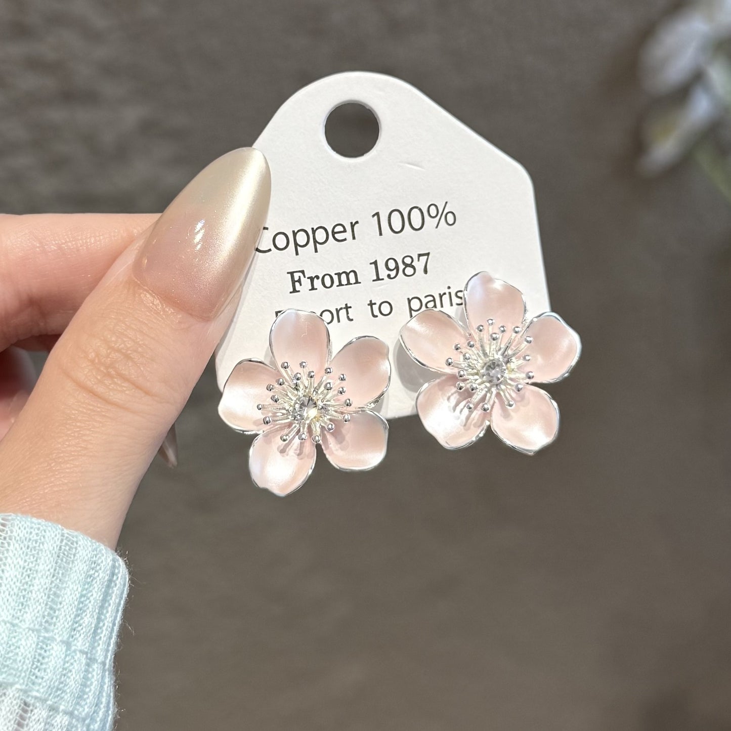 Women's Clear Blue Zirconium Pearl Pink Flower Multi Optional Earrings