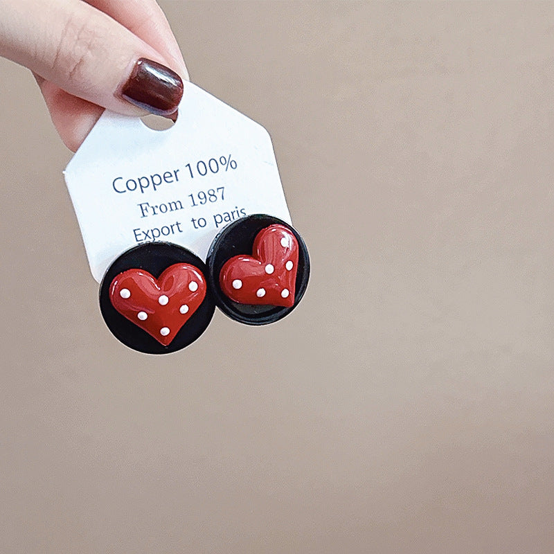 Women's Round Beads Bow Love Heart Simple Sweet Earrings