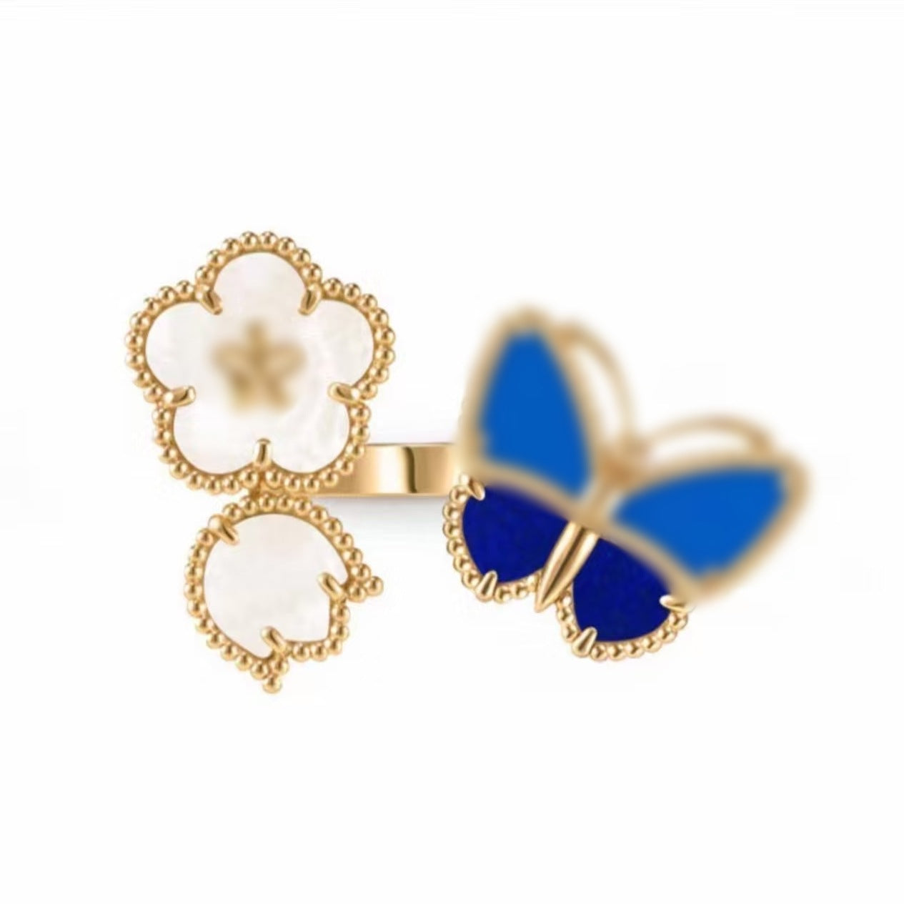 Women's Agate Lapis Lazuli Butterfly Leaf Clover V Gold High Version Rings