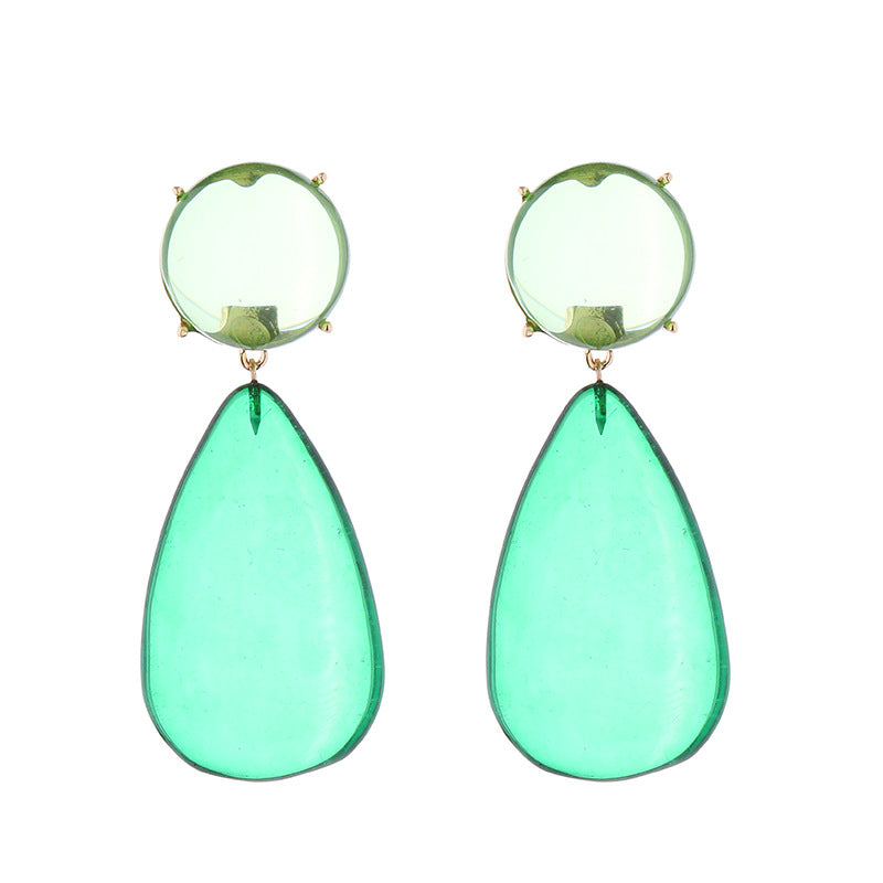 Retro Temperament Alloy Transparent Resin Geometric Round Drop-shaped Double Earrings