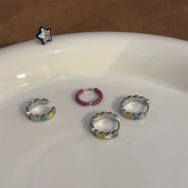 Colored Loving Heart Epoxy Drop Oil Rainbow Heart-shaped Temperament Earrings