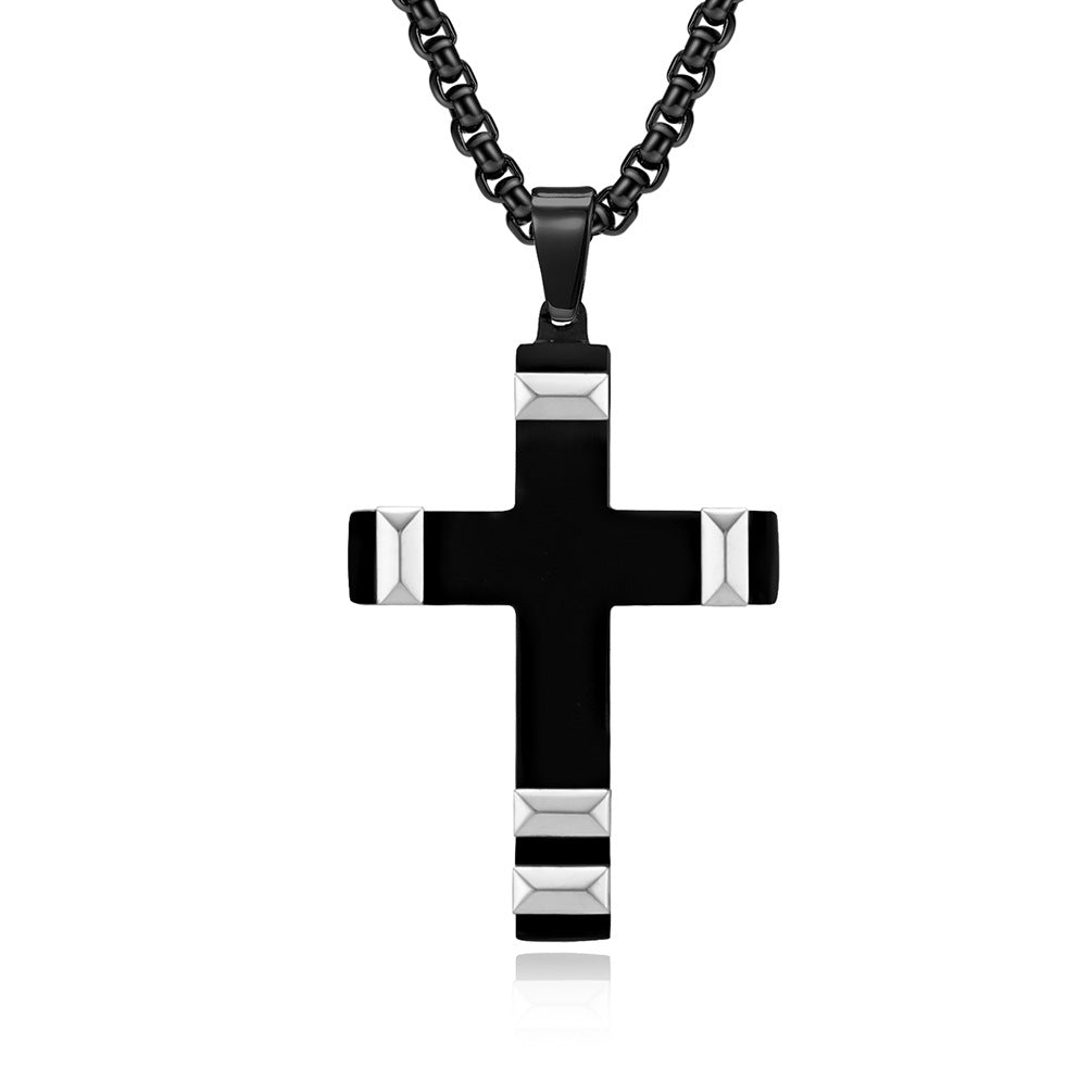 Men's Pyramid Cut Two-color Stainless Steel Cross Pendants