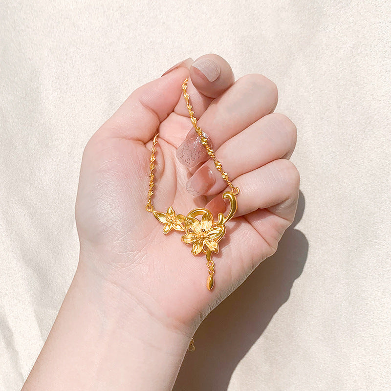 Women's Vietnam Placer Gold Water Wave Chain Necklaces