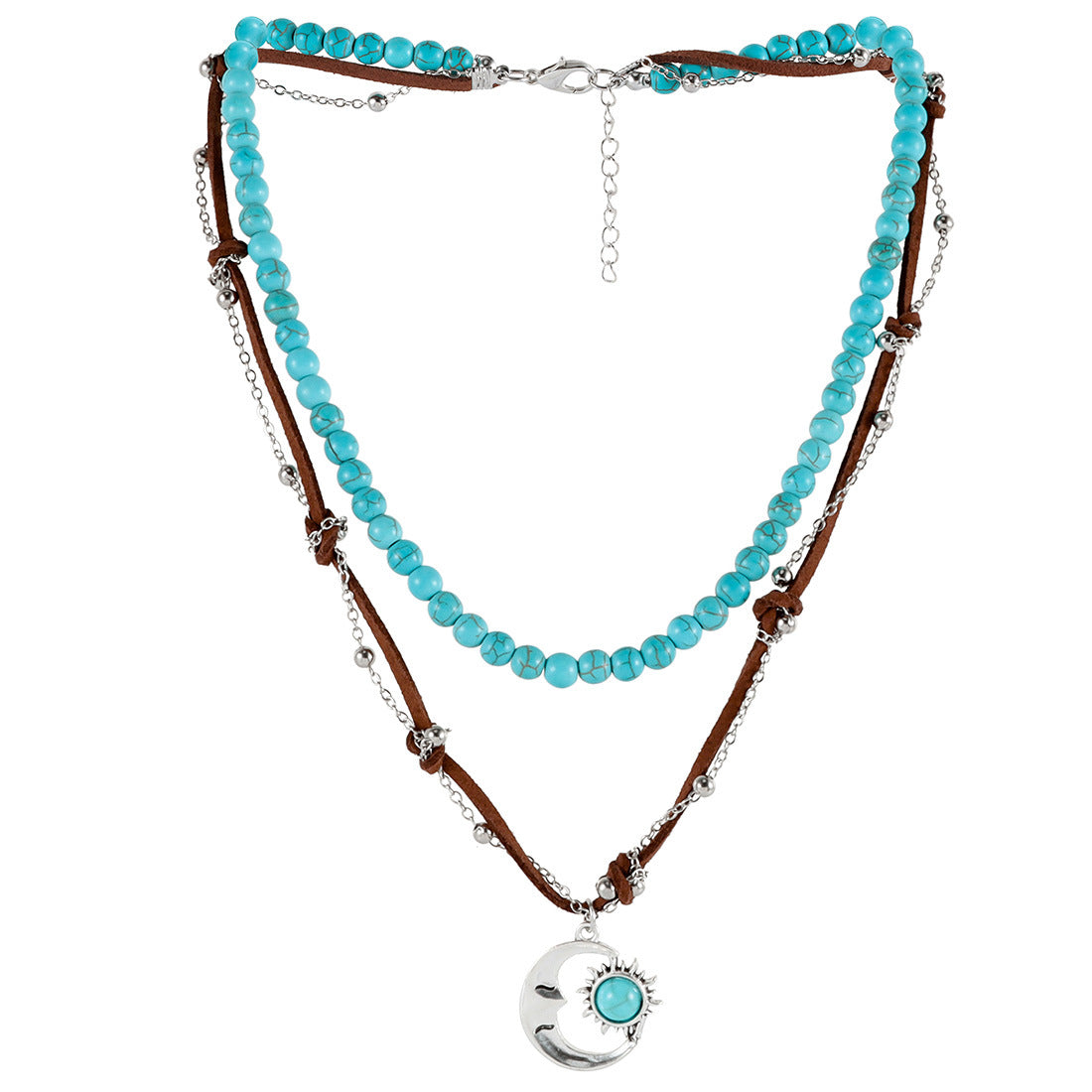 Ornament Turquoise Bohemian Style Twin Clavicle Necklaces