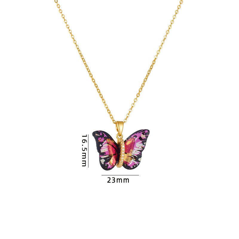 Steel Female Epoxy Color Simulation Butterfly Necklaces