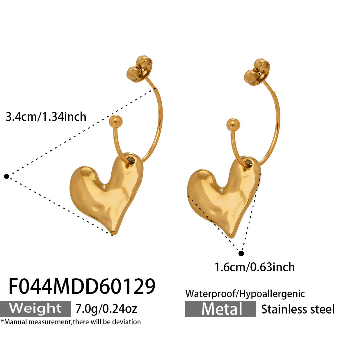 Stainless Steel Heart-shaped Eardrops Matte Fashionable Exquisite Elegant Unique Earrings