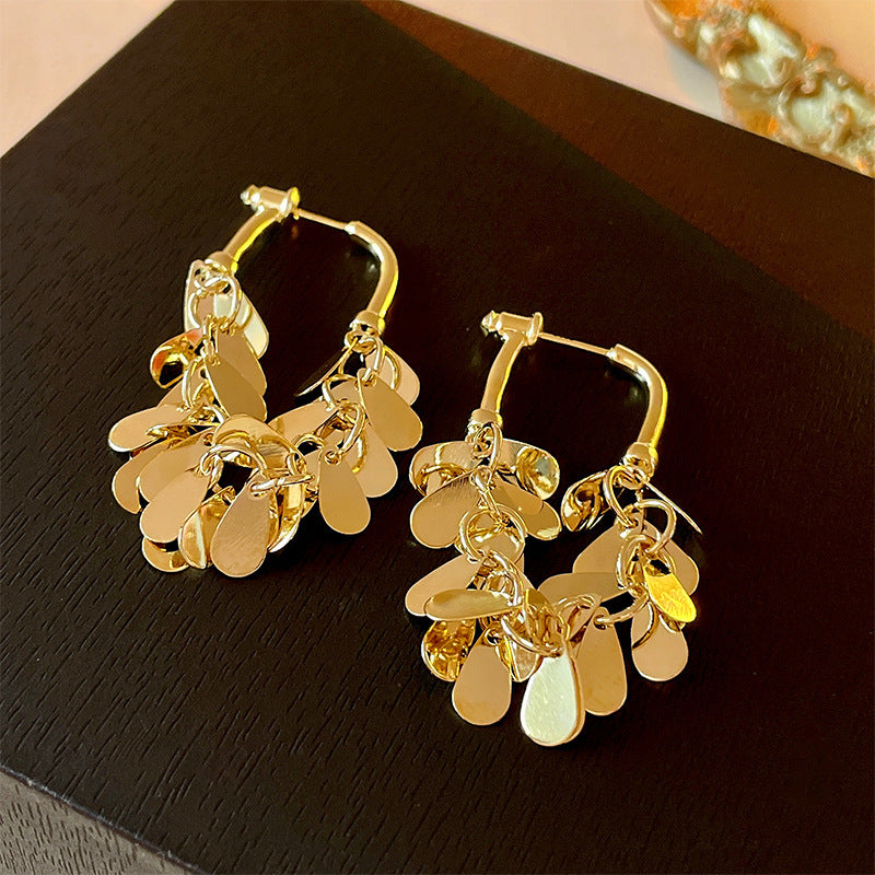 Women's Leaves Sequins Tassel Exaggerated High Sense Affordable Luxury Earrings