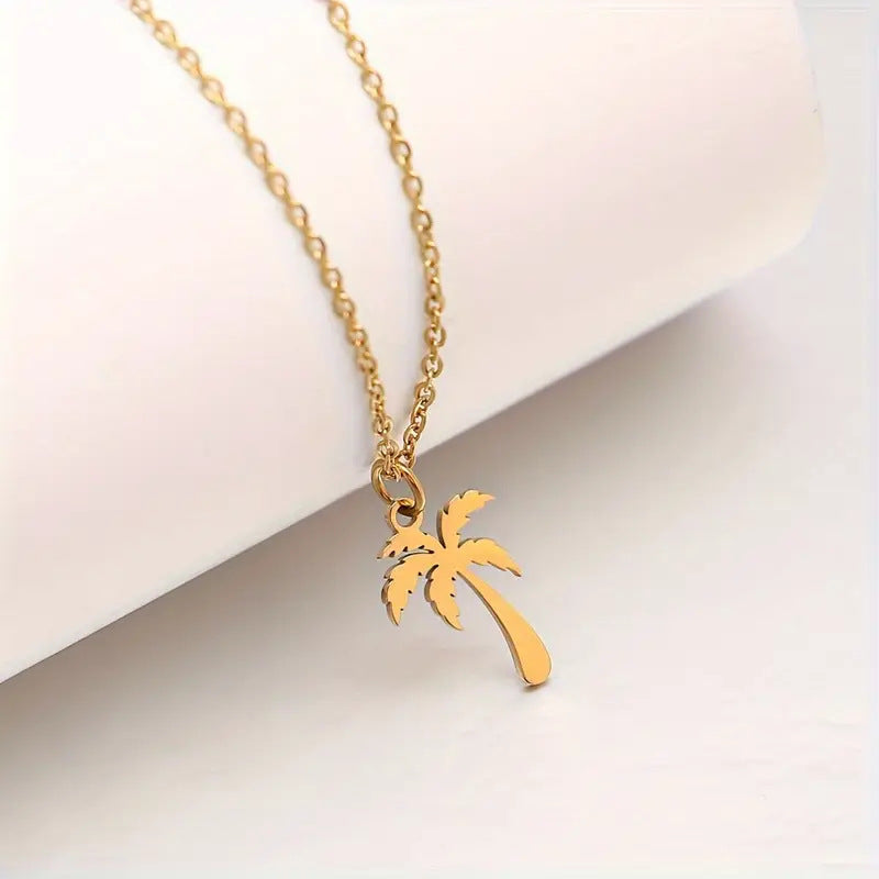 Women's Steel Simple Summer Tropical Plant Titanium Necklace