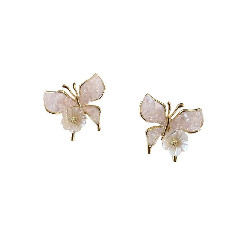 Gradient Blue Crystal Butterfly Female Niche Earrings