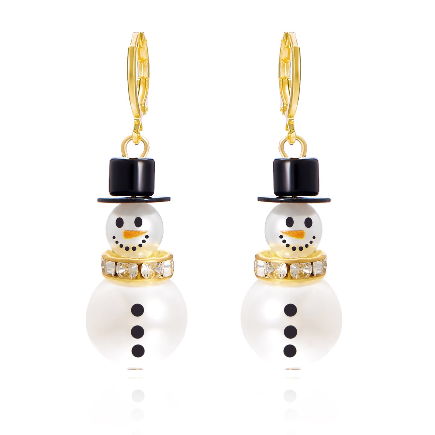 Women's Fashion Diamond Snowflake Pearl Hat Snowman Earrings
