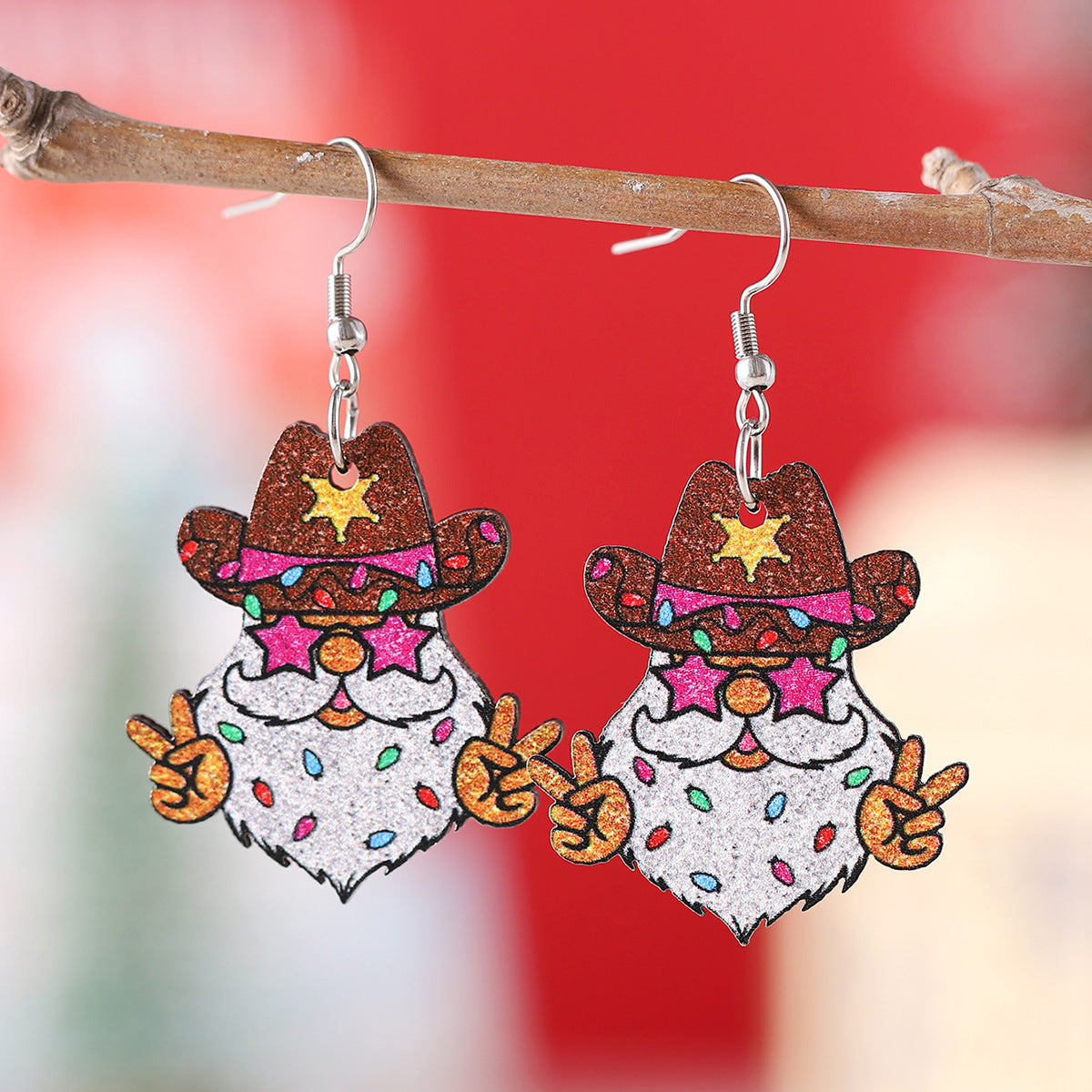 Christmas Funny Santa Claus Wooden Double-sided Earrings