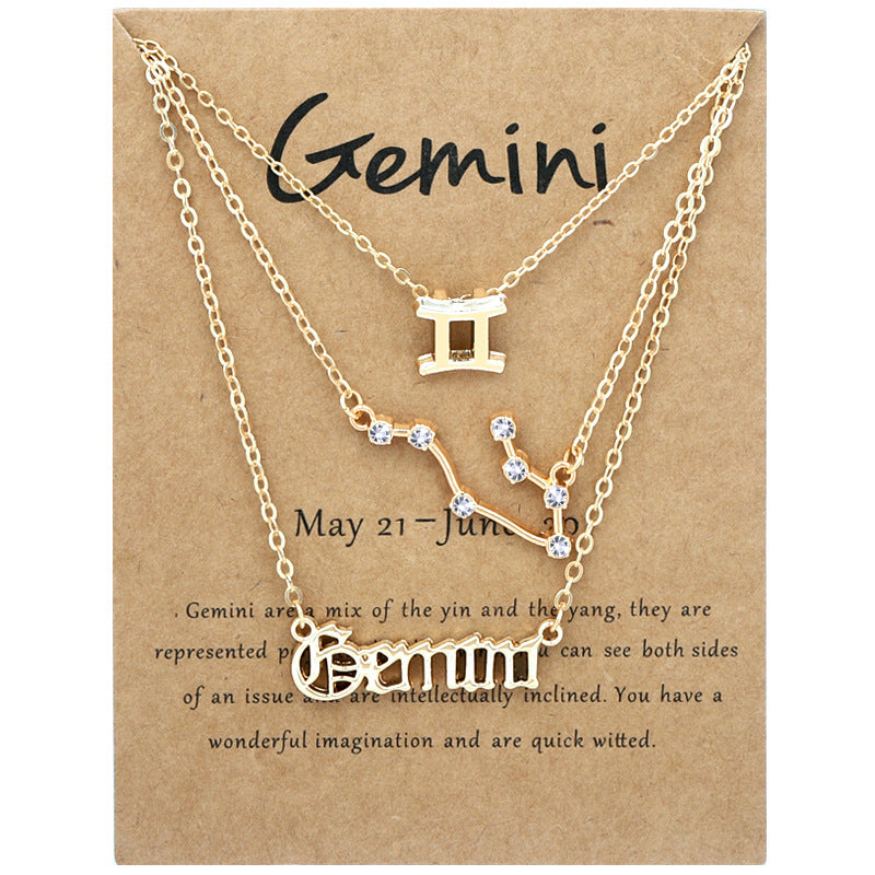 Constellations Suit Retro Alphabet Symbol Diamond Necklaces