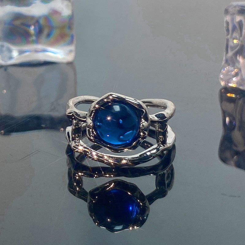 Mint Blue Color Love Heart-shaped Light Luxury Rings