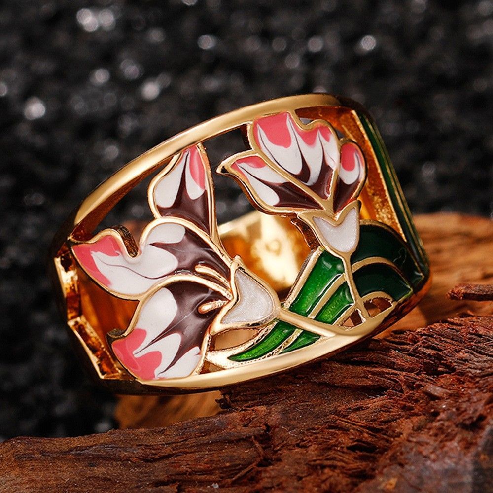 Oil Dripping Pattern Hip Hop Ethnic Rings
