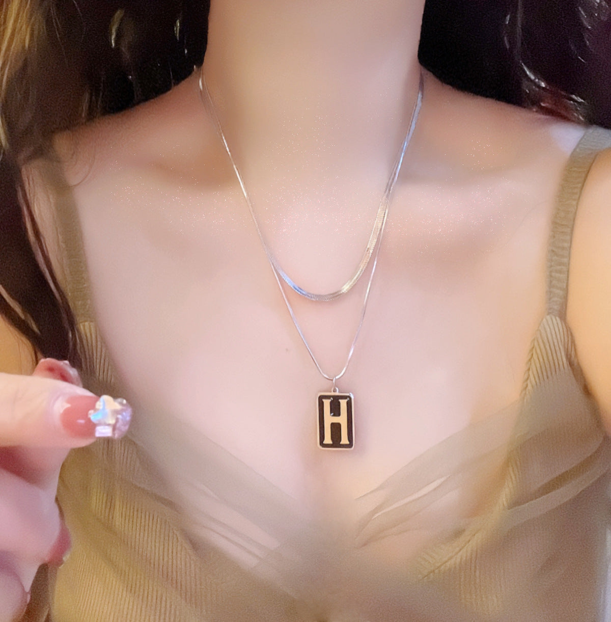 Bones Chain Square Twin Style Ball Necklaces