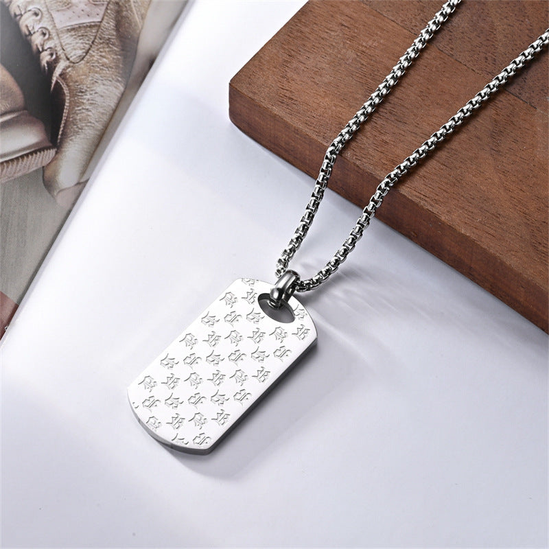 Men's Fashion Hip Hop Titanium Steel Square Plate Trendy Personality Pendants
