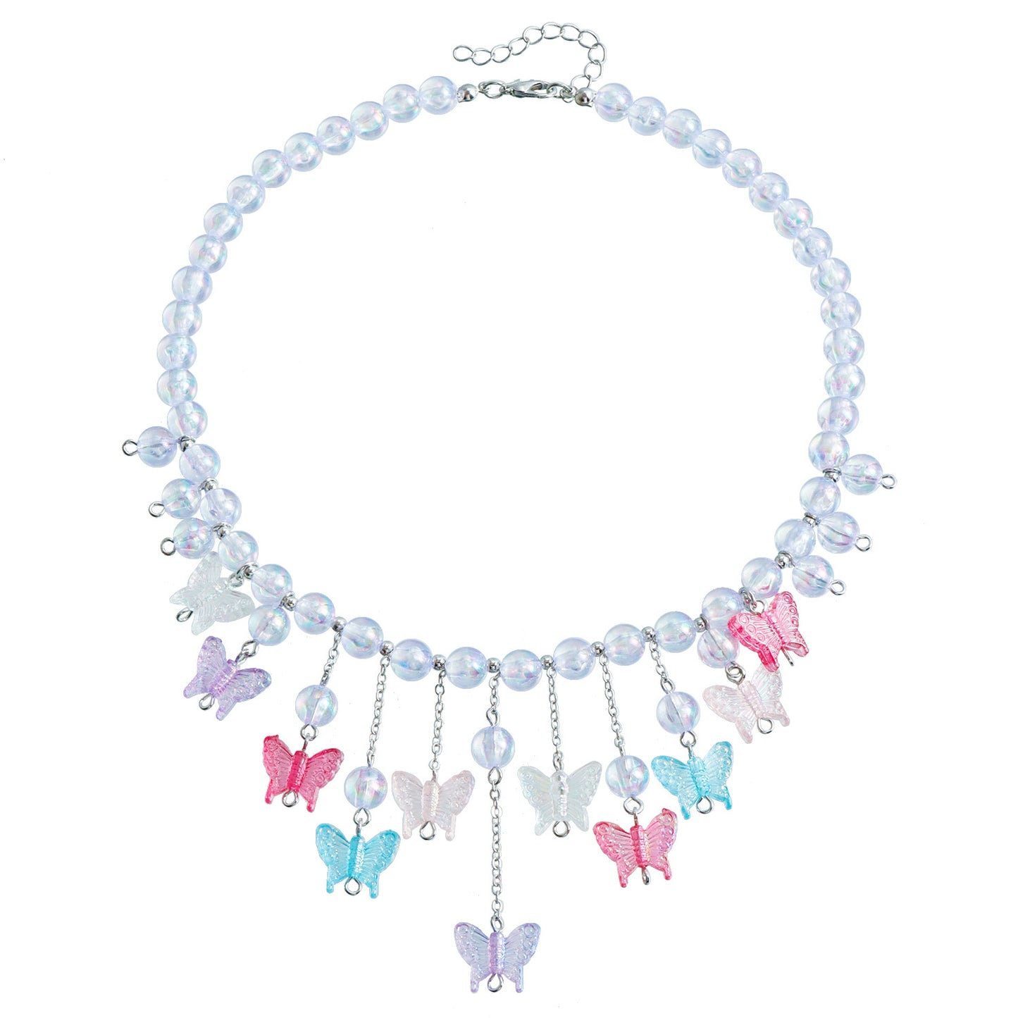 Women's Colorful Beaded Butterfly Fashion Temperament Chain Tassel Necklaces