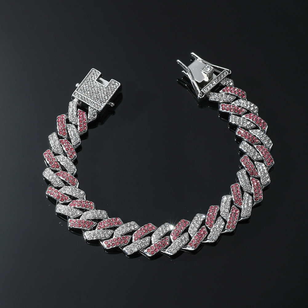 Women's & Men's Hop Style Cuban Link Chain Full Diamond Double Bracelet