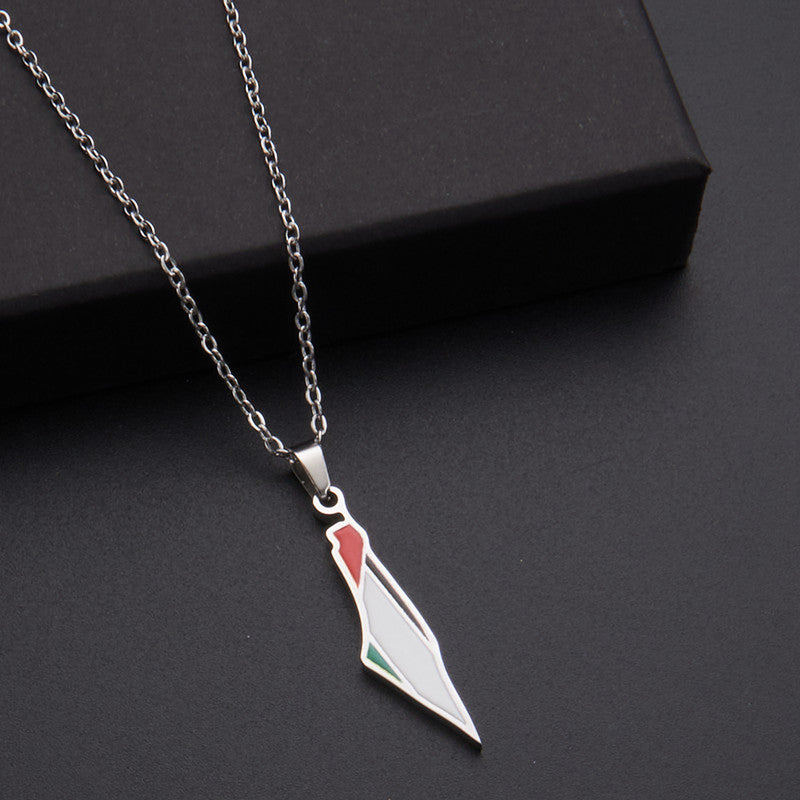 Oil Dripping Vintage Palestine Map Stainless Steel Necklaces