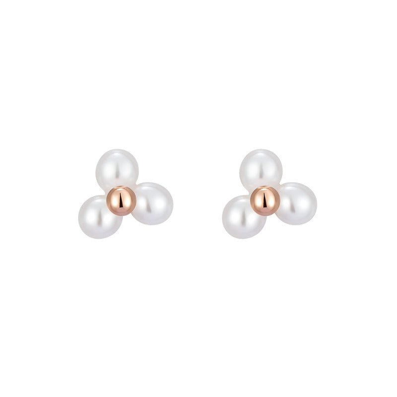 Sterling Sier Needle Pearl Female Life Stud Earrings