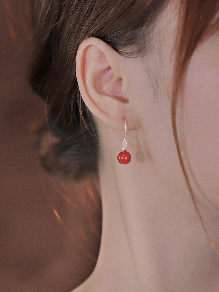Women's Sier Jade For Summer Red Agate Ear Earrings
