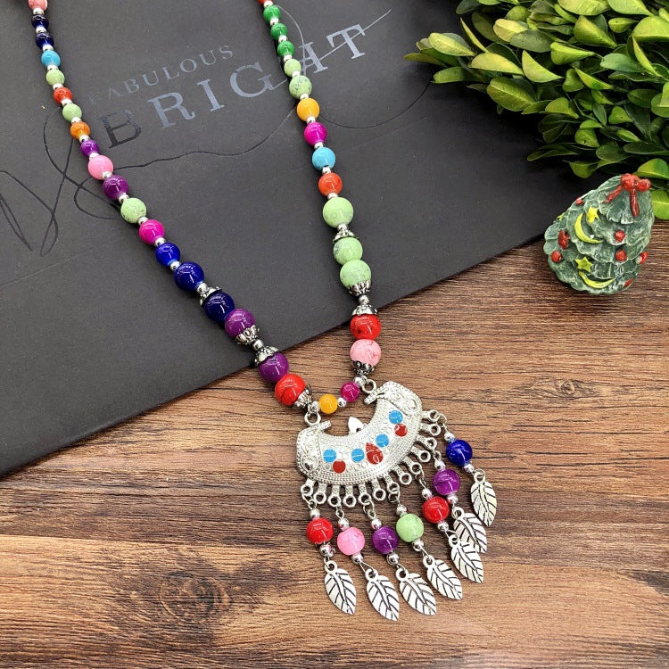 Women's Chain Moon Flower Colorful Beads Headdress Necklaces
