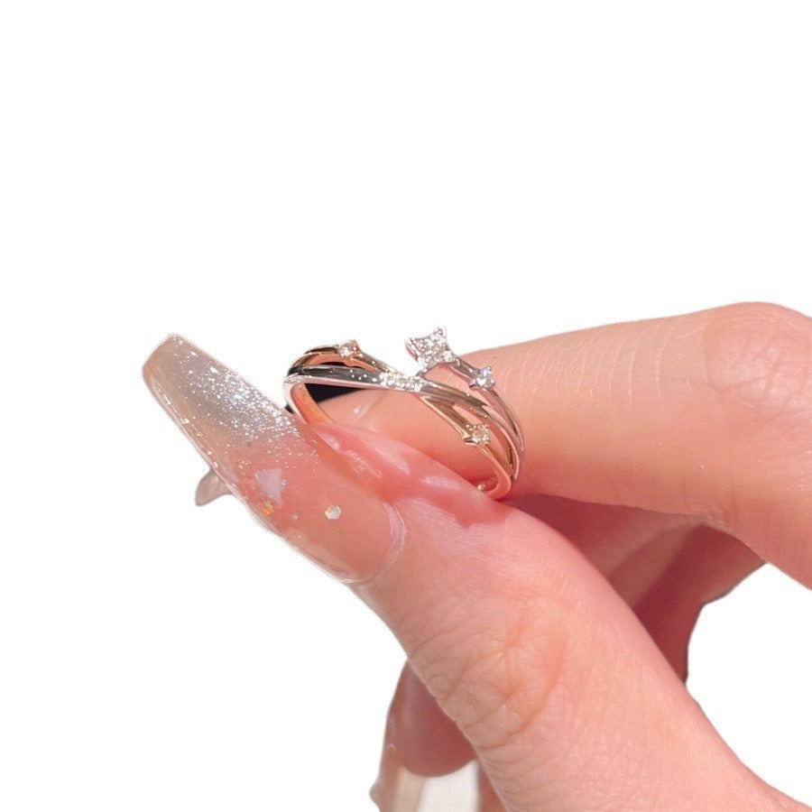 Women's For Light Luxury Minority Design Advanced Sense Four Awn Index Rings