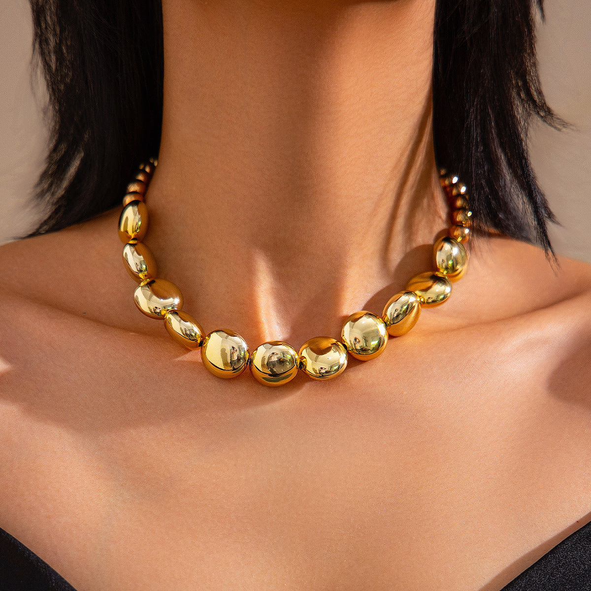 Exaggerated Irregular Beaded Personality Geometry Glossy Necklaces