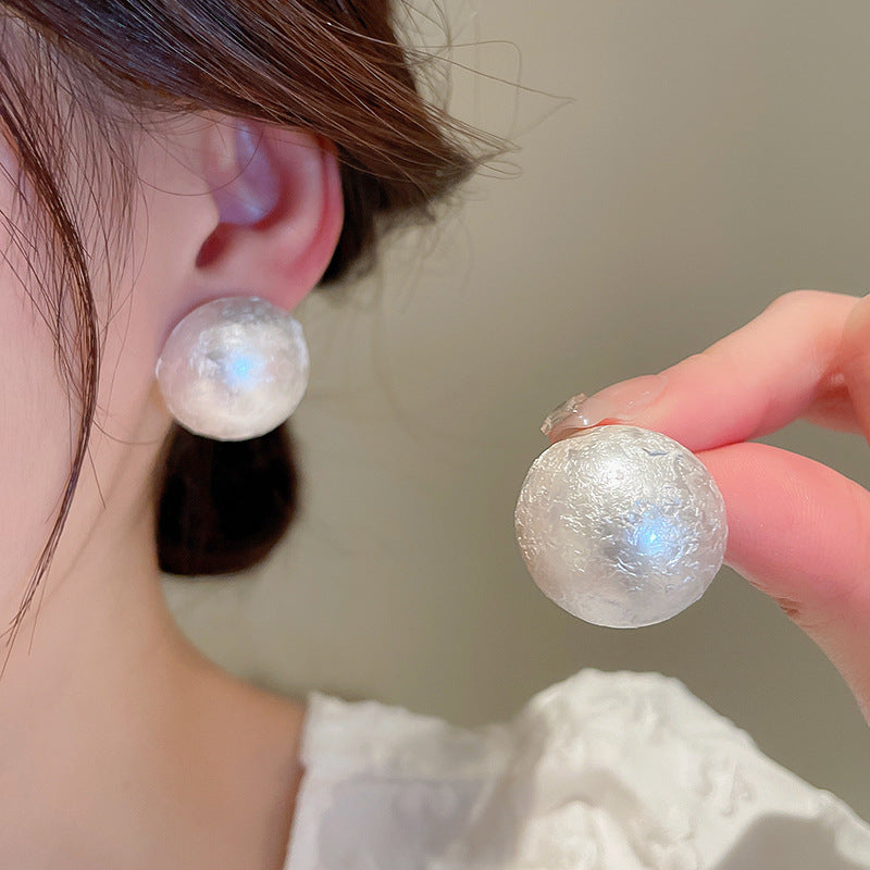Women's Sier Needle Pearl Round Niche Elegant Earrings