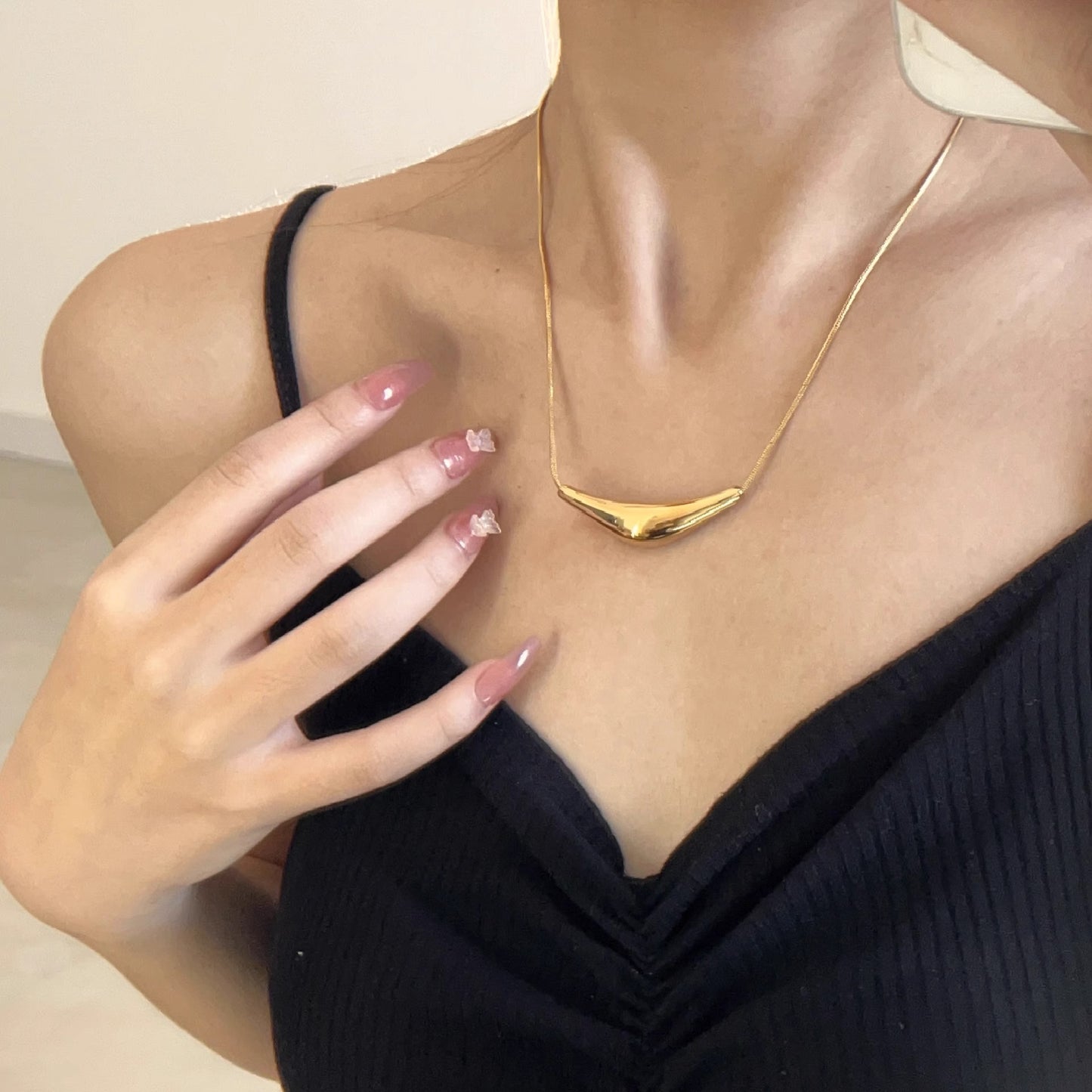 Women's Elbow Design Titanium Steel Gold Plated Necklaces