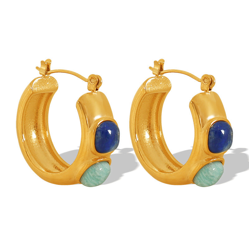 Luxury Natural Stone Titanium Steel Gold Plated Rings