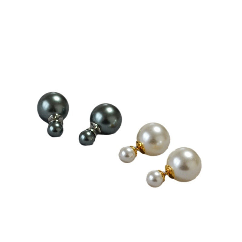 Highlight Perfect Circle Imitation Large Small Pearls Simple Temperament Earrings