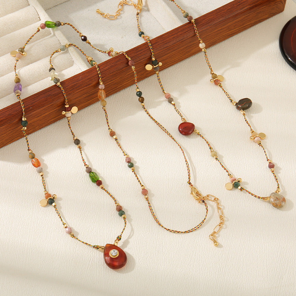 Twin Sweater Female Ethnic Natural Agate Necklaces
