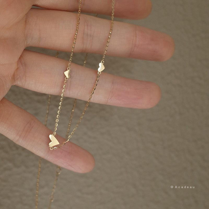 Women's Sier Gold-plated Three Small Heart Cold Style Dignified Simple Clavicle Pendants