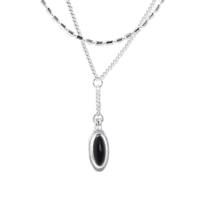 Oval Black Agate Chain Female Dong Necklaces