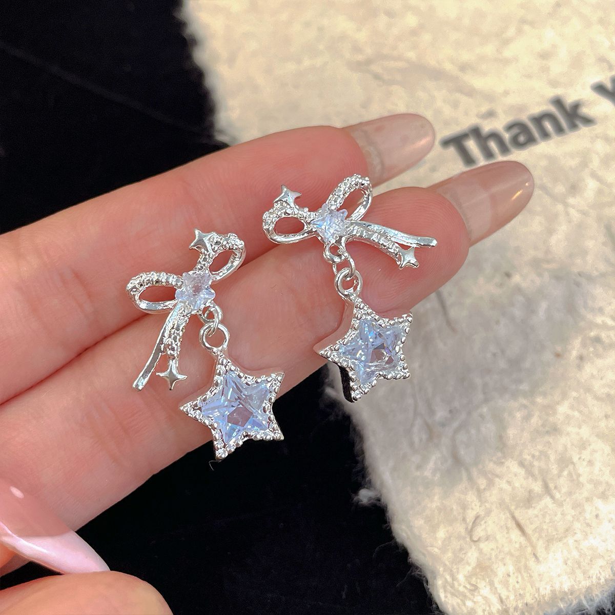 Bow Female Sier Needle Niche Design Earrings