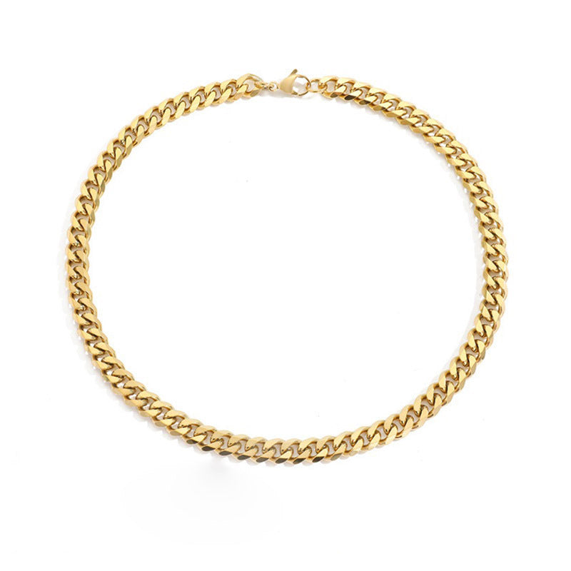 Women's & Men's Cuban Link Chain Stainless Steel Street Sweater Gold Necklaces